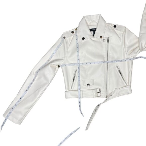 Forever 21 Women's White Faux Leather Moto Belt Zipper Punkcore Bikercore S - Picture 3 of 7